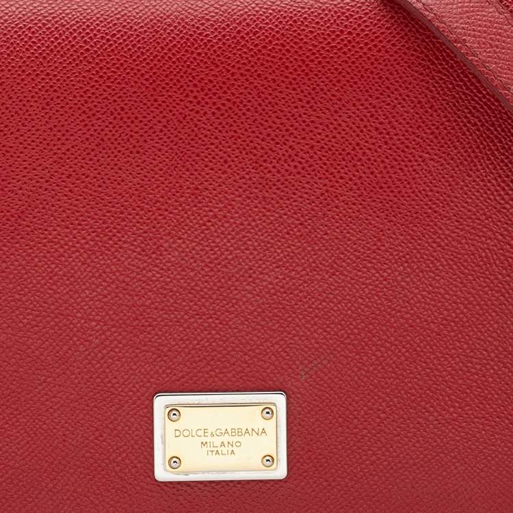 Pre Owned Dolce & Gabbana Red Leather Flap Top Handle Bag 