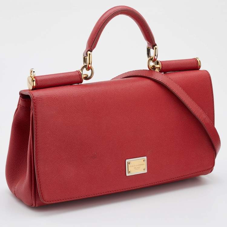 Pre Owned Dolce & Gabbana Red Leather Flap Top Handle Bag 