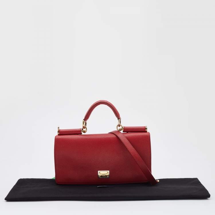 Pre Owned Dolce & Gabbana Red Leather Flap Top Handle Bag 