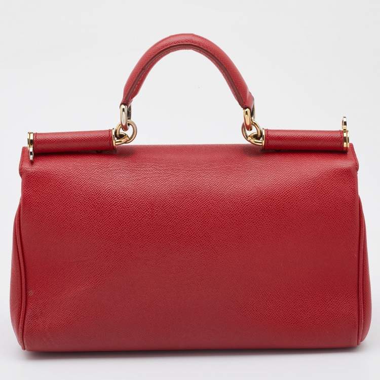 Pre Owned Dolce & Gabbana Red Leather Flap Top Handle Bag 