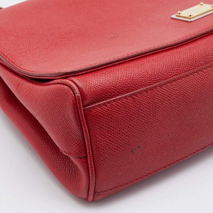 Pre Owned Dolce & Gabbana Red Leather Flap Top Handle Bag 