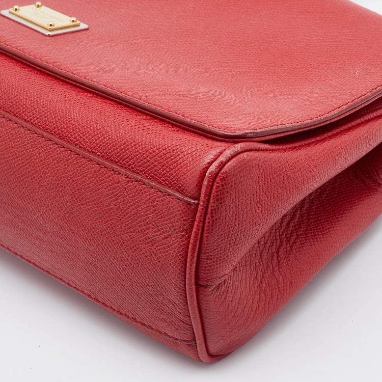 Pre Owned Dolce & Gabbana Red Leather Flap Top Handle Bag 