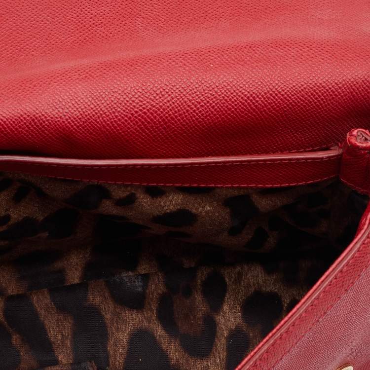 Pre Owned Dolce & Gabbana Red Leather Flap Top Handle Bag 