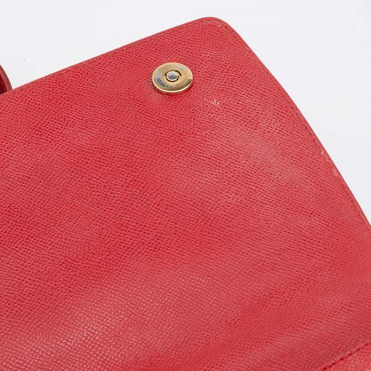 Pre Owned Dolce & Gabbana Red Leather Flap Top Handle Bag 