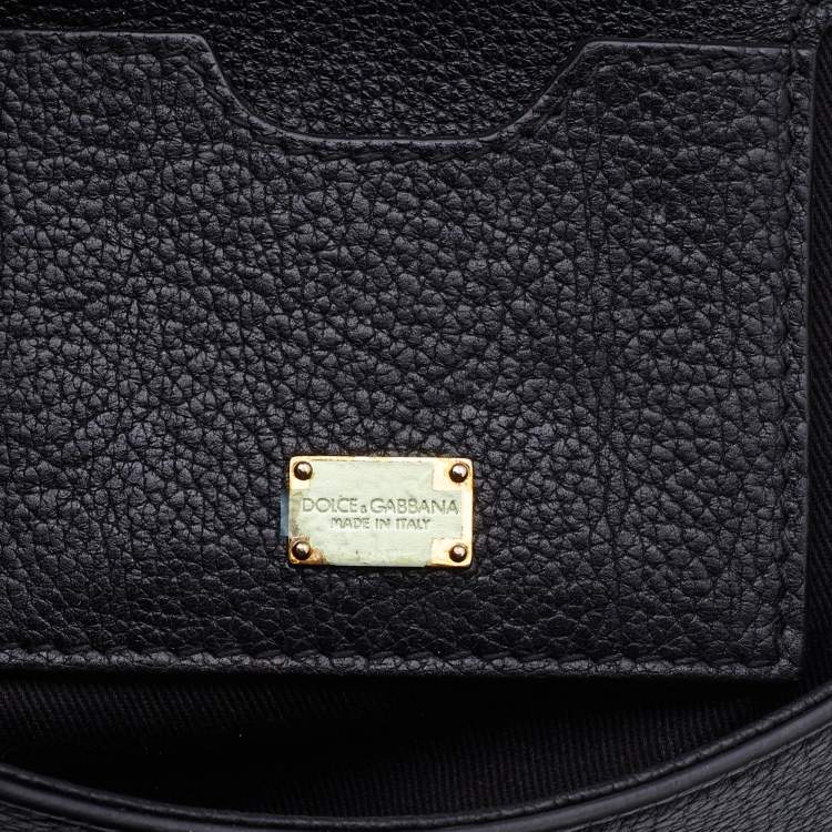 Pre Owned Dolce & Gabbana Black Leather Medium Embellished Sicily Top Handle Bag