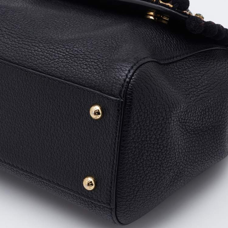 Pre Owned Dolce & Gabbana Black Leather Medium Embellished Sicily Top Handle Bag