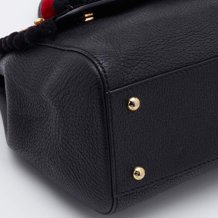 Pre Owned Dolce & Gabbana Black Leather Medium Embellished Sicily Top Handle Bag