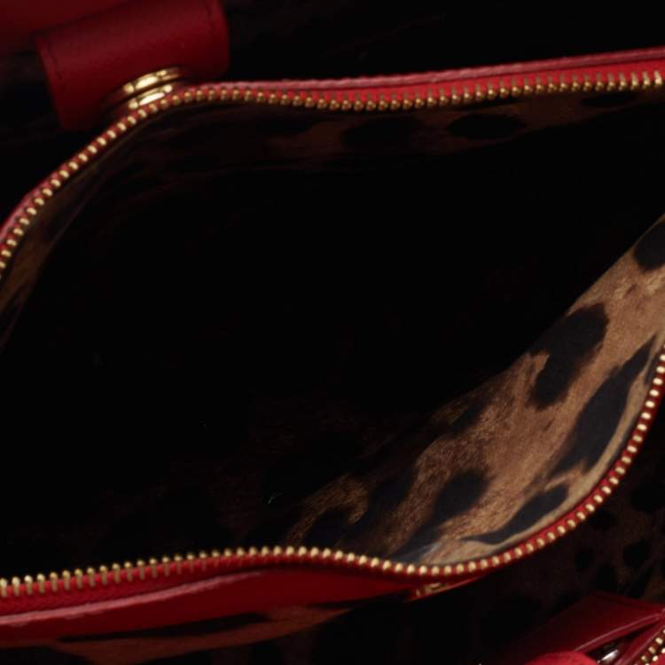 Pre Owned Dolce & Gabbana Red Leather Double Handle Tote