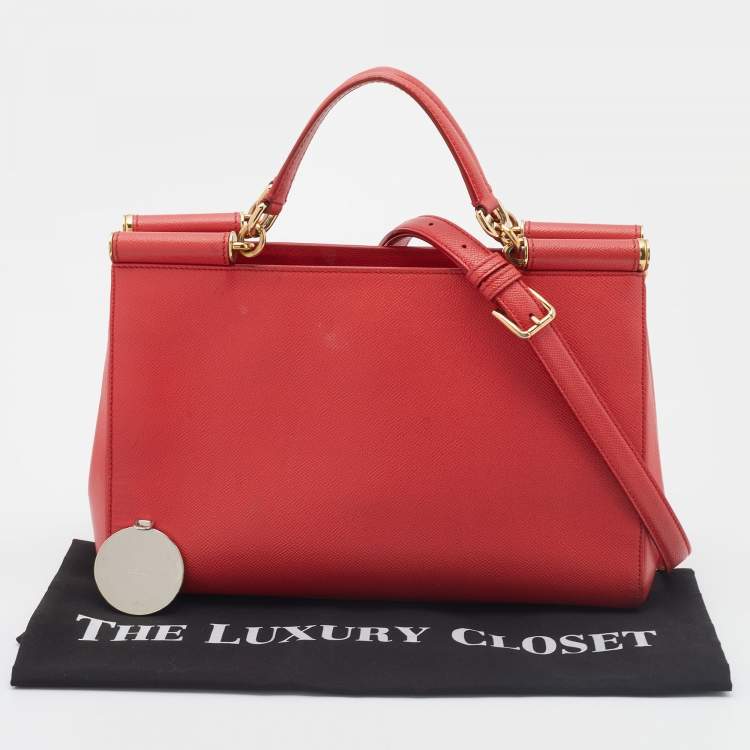 Pre Owned Dolce & Gabbana Red Leather Double Handle Tote