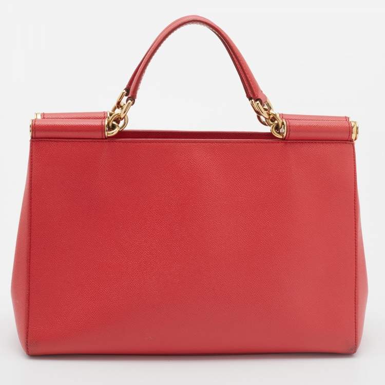 Pre Owned Dolce & Gabbana Red Leather Double Handle Tote