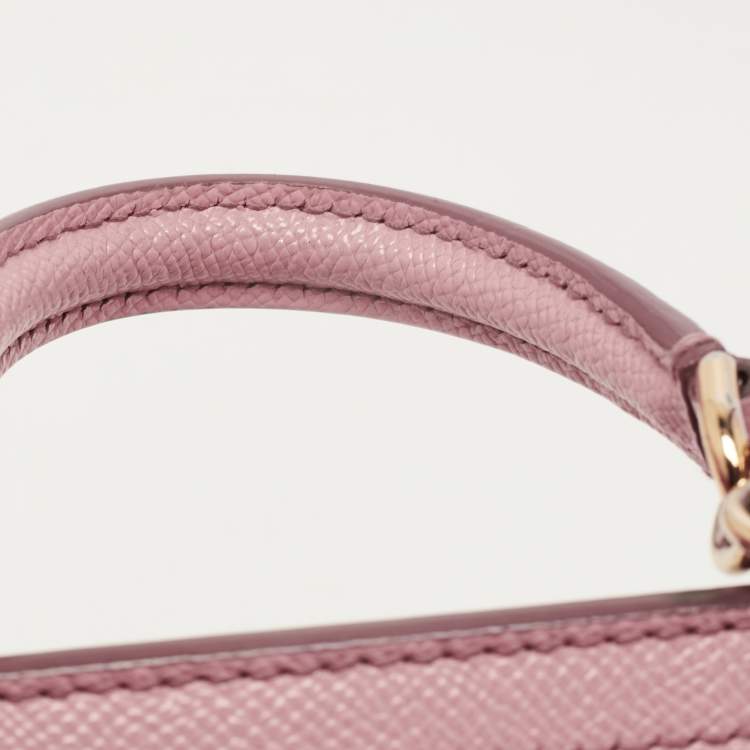 Pre Owned Dolce & Gabbana Pink Leather Small Miss Sicily Top Handle Bag