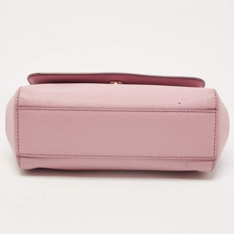 Pre Owned Dolce & Gabbana Pink Leather Small Miss Sicily Top Handle Bag