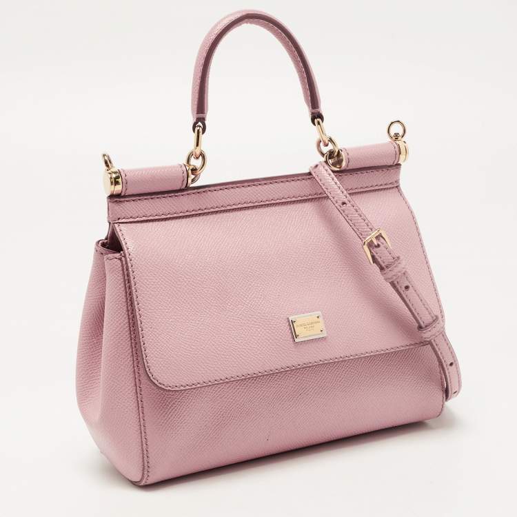 Pre Owned Dolce & Gabbana Pink Leather Small Miss Sicily Top Handle Bag