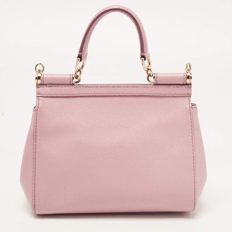 Pre Owned Dolce & Gabbana Pink Leather Small Miss Sicily Top Handle Bag