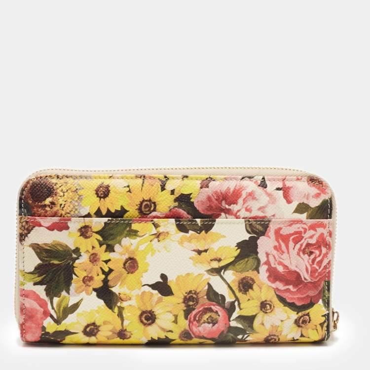 Pre Owned Dolce & Gabbana Multicolor Floral Leather Zip Around Wallet
