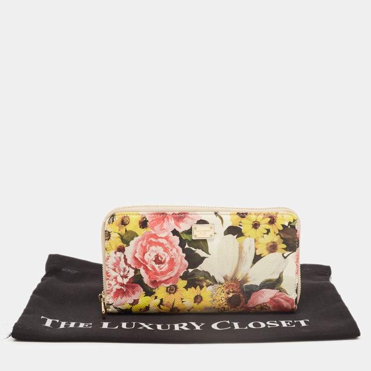 Pre Owned Dolce & Gabbana Multicolor Floral Leather Zip Around Wallet