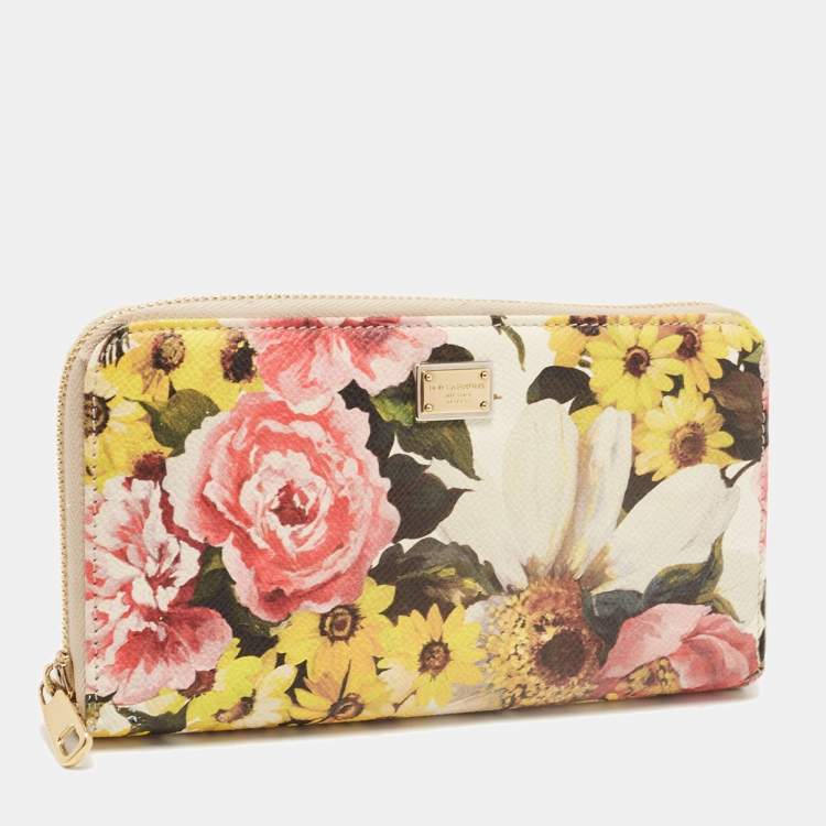 Pre Owned Dolce & Gabbana Multicolor Floral Leather Zip Around Wallet