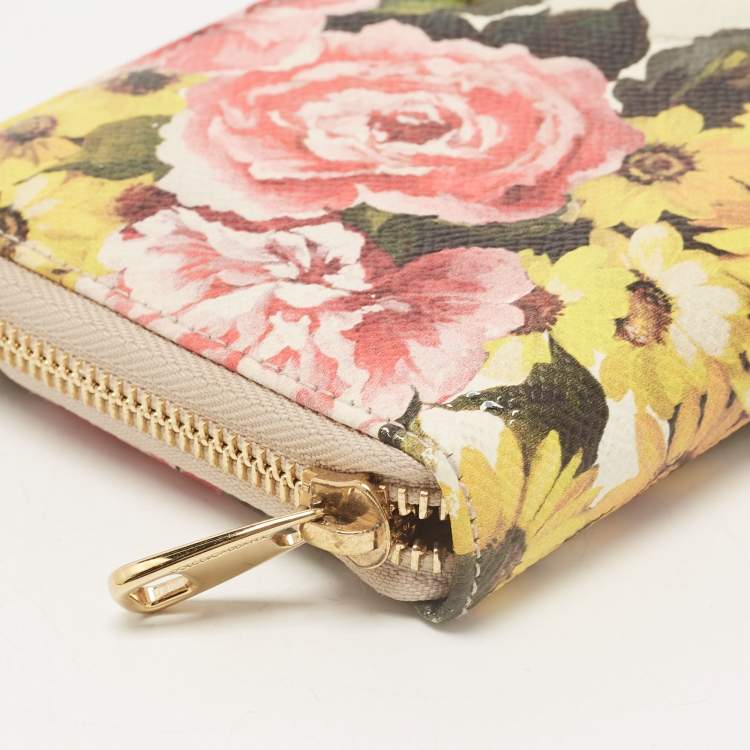 Pre Owned Dolce & Gabbana Multicolor Floral Leather Zip Around Wallet