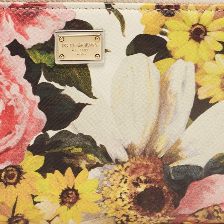 Pre Owned Dolce & Gabbana Multicolor Floral Leather Zip Around Wallet