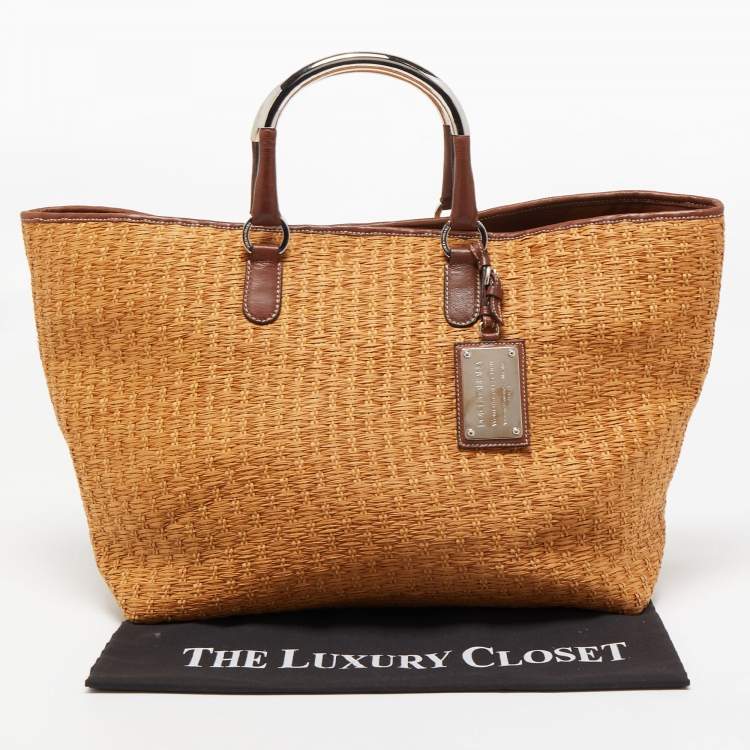 Pre Owned Dolce & Gabbana Brown Raffia And Leather Miss Elsie Tote