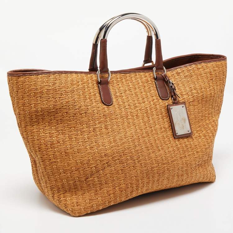 Pre Owned Dolce & Gabbana Brown Raffia And Leather Miss Elsie Tote