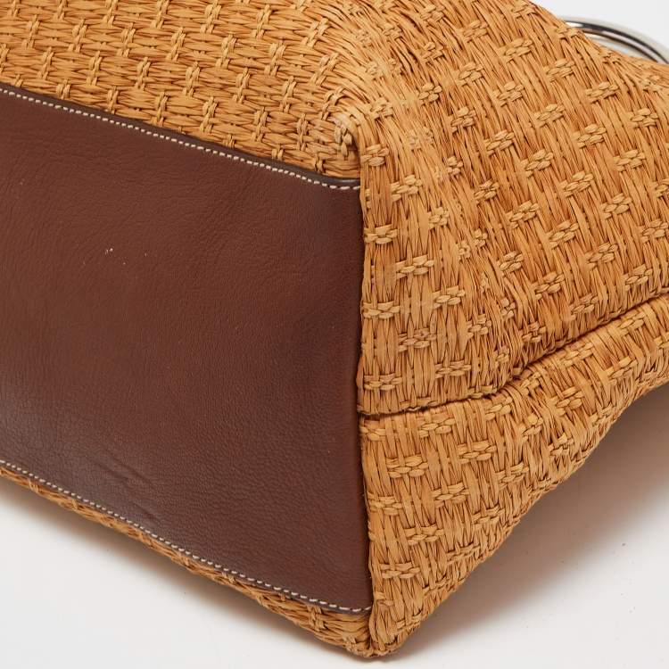 Pre Owned Dolce & Gabbana Brown Raffia And Leather Miss Elsie Tote