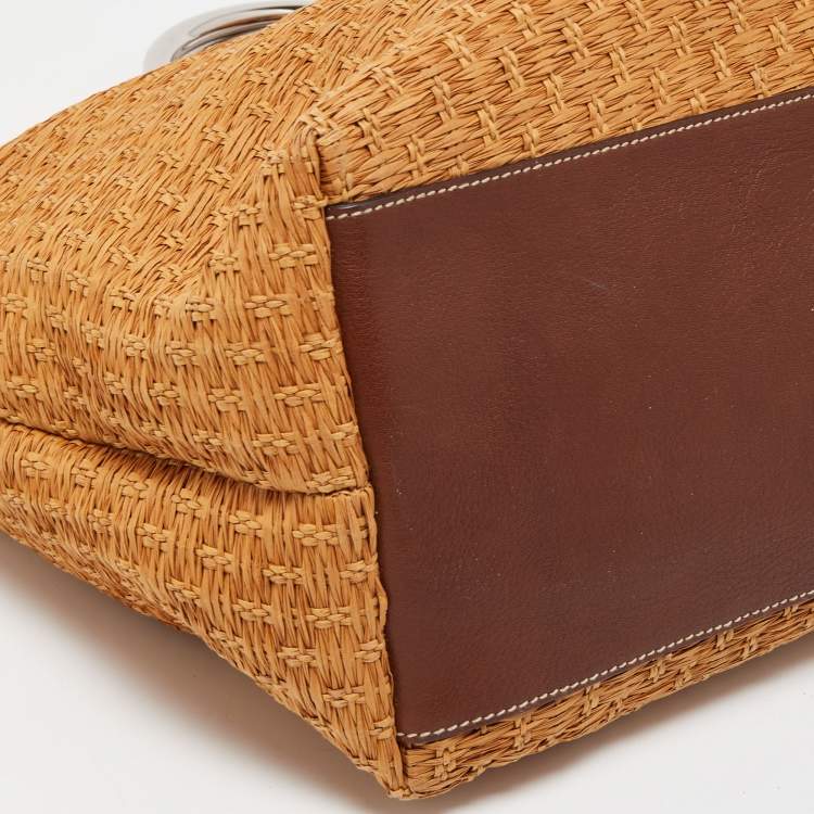 Pre Owned Dolce & Gabbana Brown Raffia And Leather Miss Elsie Tote