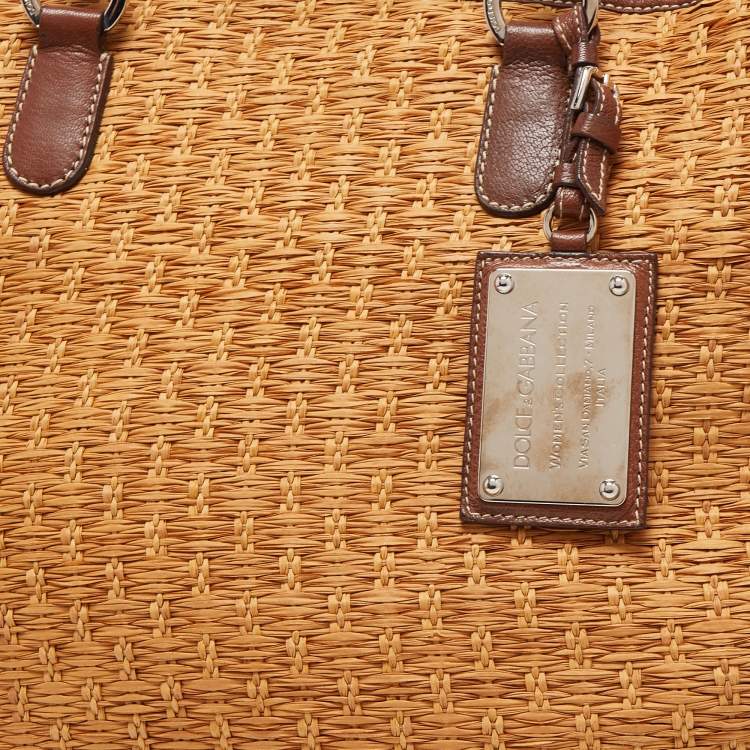 Pre Owned Dolce & Gabbana Brown Raffia And Leather Miss Elsie Tote