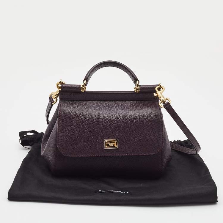 Pre Owned Dolce & Gabbana Purple Leather Mini Miss Sicily Top Handle Bag