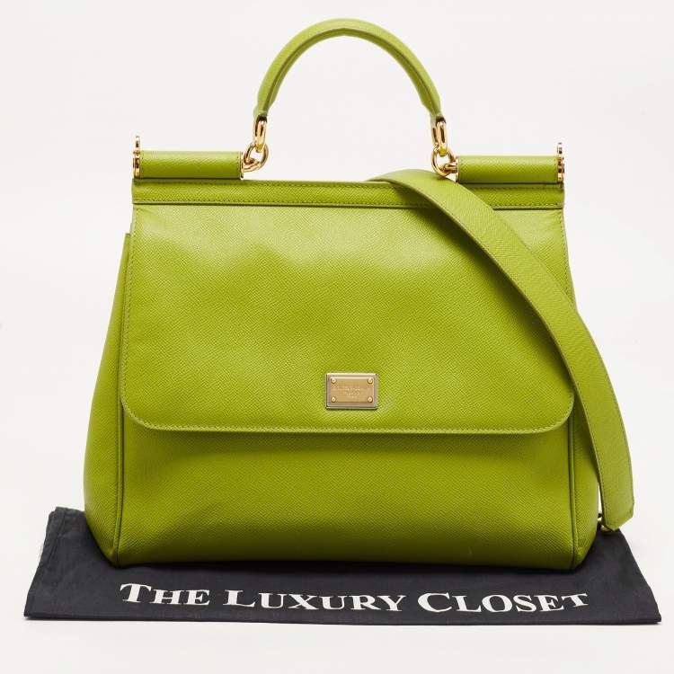 Pre Owned Dolce & Gabbana Apple Green Leather Large Miss Sicily Top Handle Bag