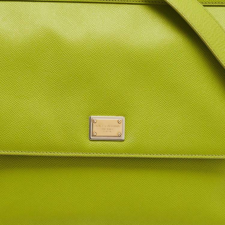 Pre Owned Dolce & Gabbana Apple Green Leather Large Miss Sicily Top Handle Bag