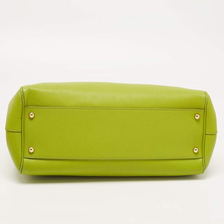 Pre Owned Dolce & Gabbana Apple Green Leather Large Miss Sicily Top Handle Bag