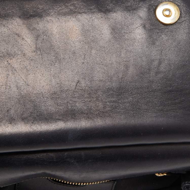 Pre Owned Dolce & Gabbana Black Crochet Raffia and Snakeskin Leather Medium Miss Sicily Top Handle Bag