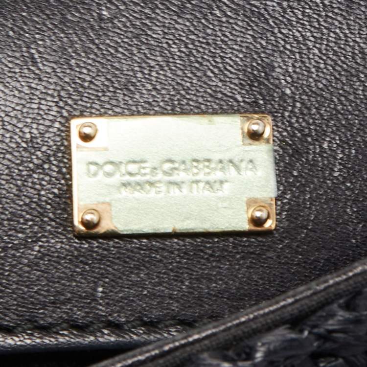 Pre Owned Dolce & Gabbana Black Crochet Raffia and Snakeskin Leather Medium Miss Sicily Top Handle Bag