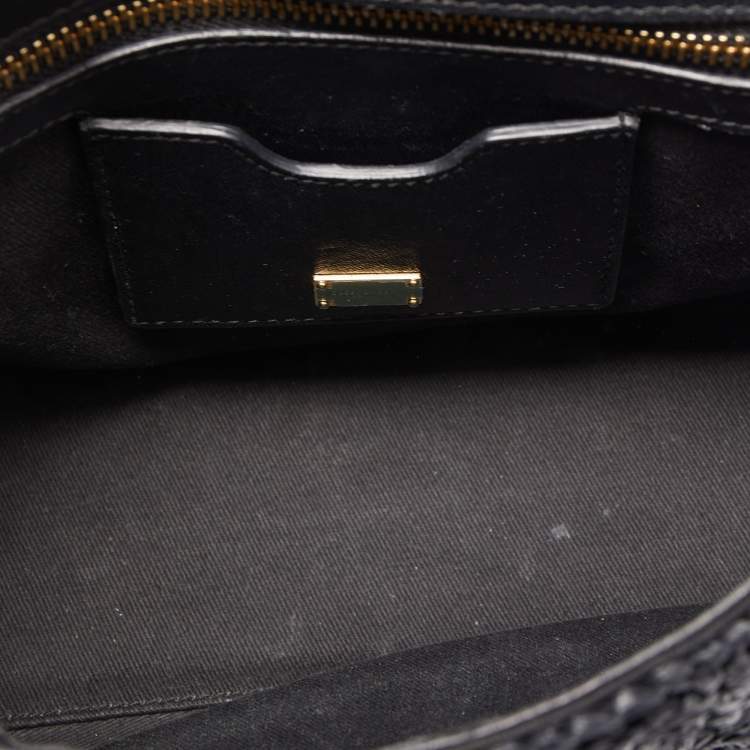 Pre Owned Dolce & Gabbana Black Crochet Raffia and Snakeskin Leather Medium Miss Sicily Top Handle Bag
