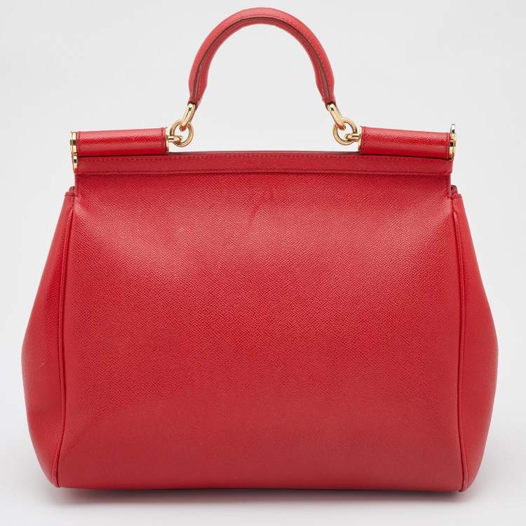 Pre Owned Dolce & Gabbana Red Leather Large Miss Sicily Top Handle Bag