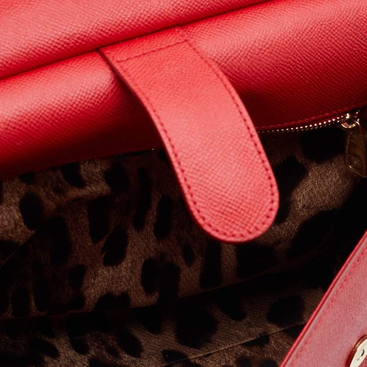 Pre Owned Dolce & Gabbana Red Leather Large Miss Sicily Top Handle Bag