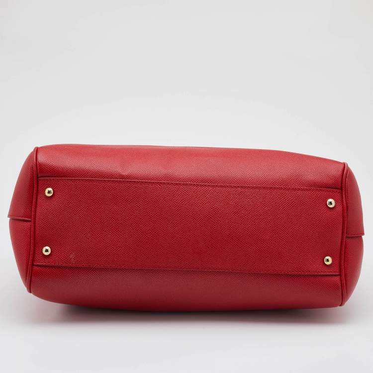 Pre Owned Dolce & Gabbana Red Leather Large Miss Sicily Top Handle Bag