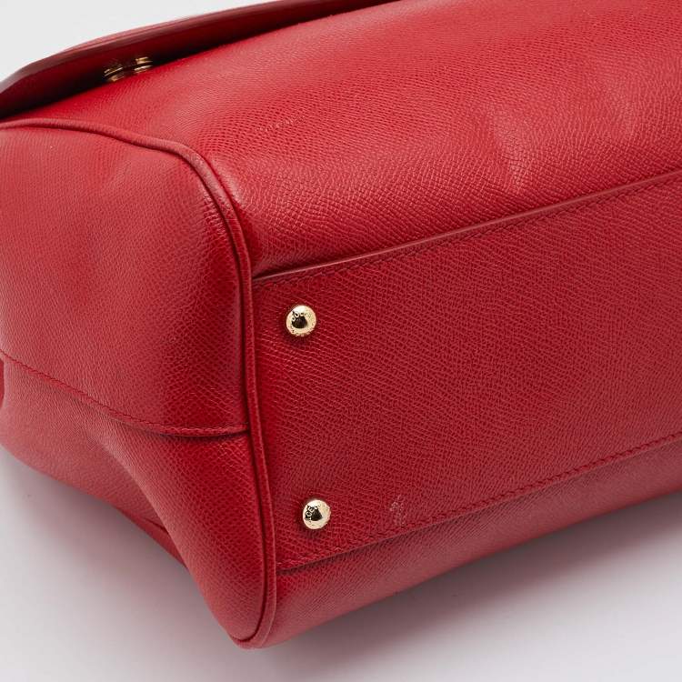 Pre Owned Dolce & Gabbana Red Leather Large Miss Sicily Top Handle Bag