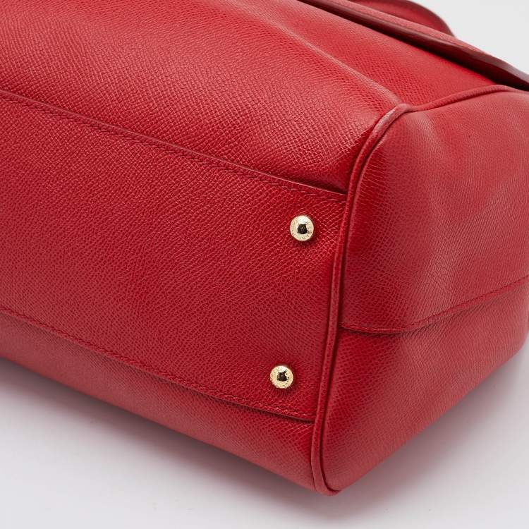 Pre Owned Dolce & Gabbana Red Leather Large Miss Sicily Top Handle Bag