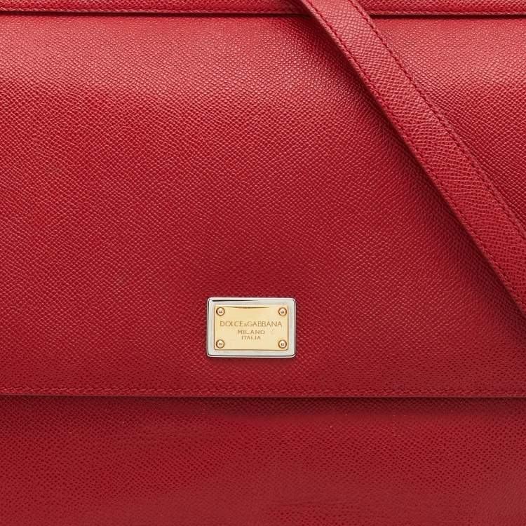 Pre Owned Dolce & Gabbana Red Leather Large Miss Sicily Top Handle Bag