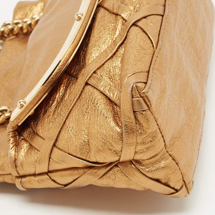 Pre Owned Dolce & Gabbana Gold Leather Miss Camp Chain Clutch 