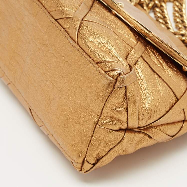 Pre Owned Dolce & Gabbana Gold Leather Miss Camp Chain Clutch 