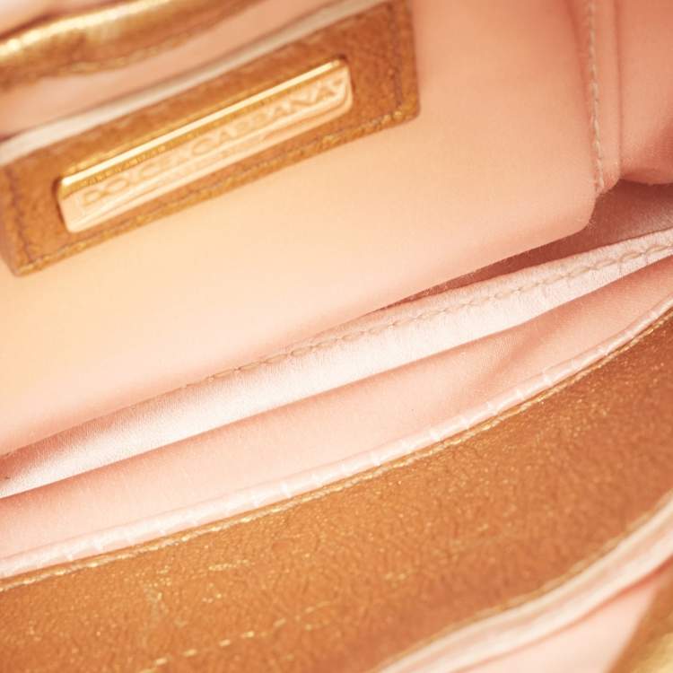 Pre Owned Dolce & Gabbana Gold Leather Miss Camp Chain Clutch 