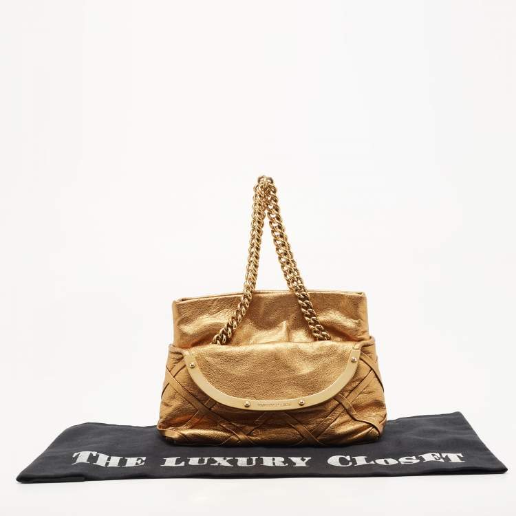 Pre Owned Dolce & Gabbana Gold Leather Miss Camp Chain Clutch 