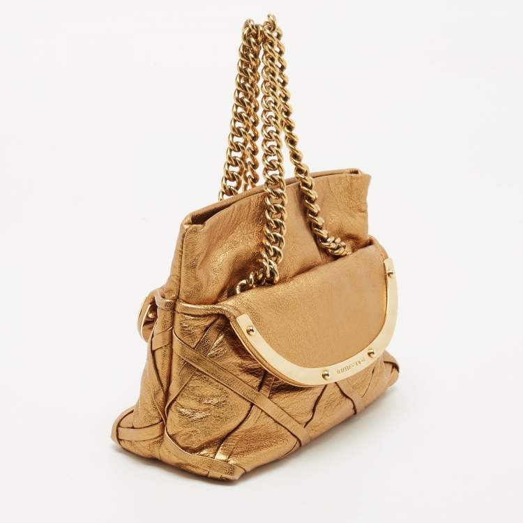 Pre Owned Dolce & Gabbana Gold Leather Miss Camp Chain Clutch 