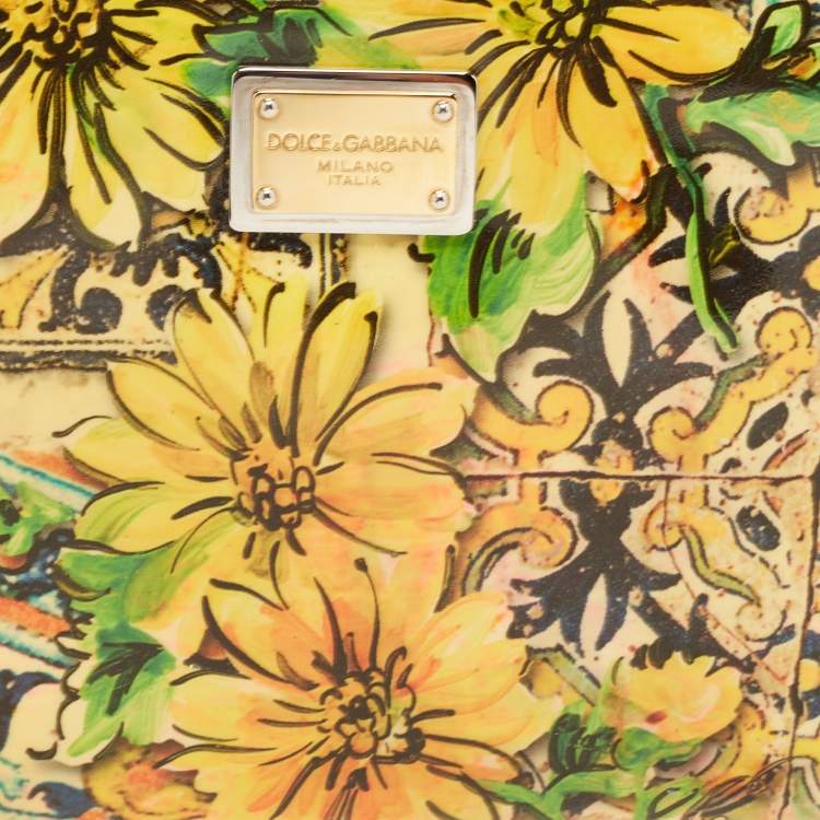 Pre Owned Dolce & Gabbana Yellow/Multicolor Floral Print Patent Leather Zip Around Pouch