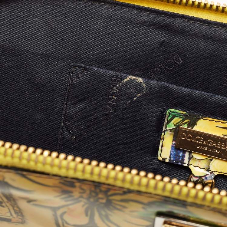 Pre Owned Dolce & Gabbana Yellow/Multicolor Floral Print Patent Leather Zip Around Pouch