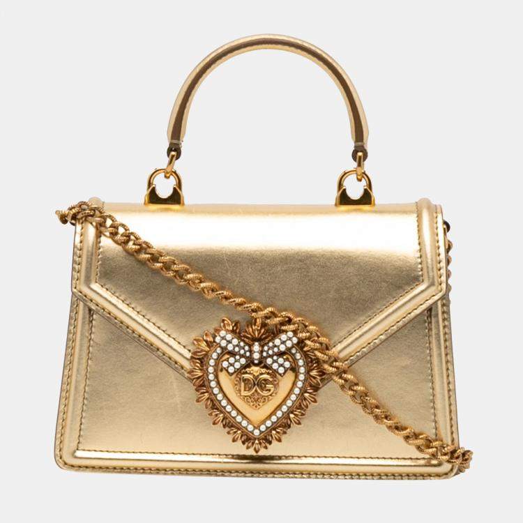 Pre Owned Dolce & Gabbana Gold Small Devotion Satchel