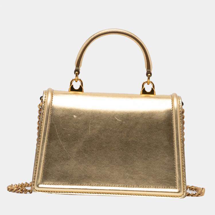 Pre Owned Dolce & Gabbana Gold Small Devotion Satchel